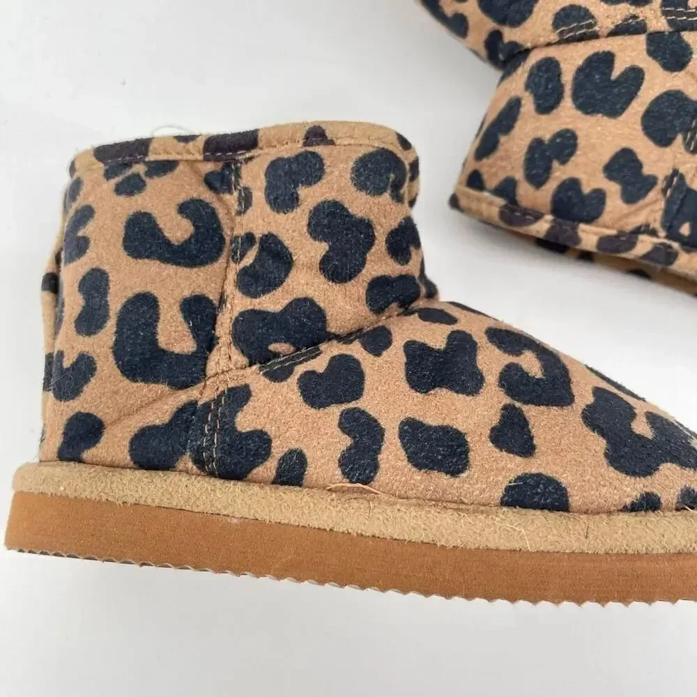 H&M Toddler Leopard Print Faux Suede Fluffy-Lined Ankle Boots Size 8.5 NWT